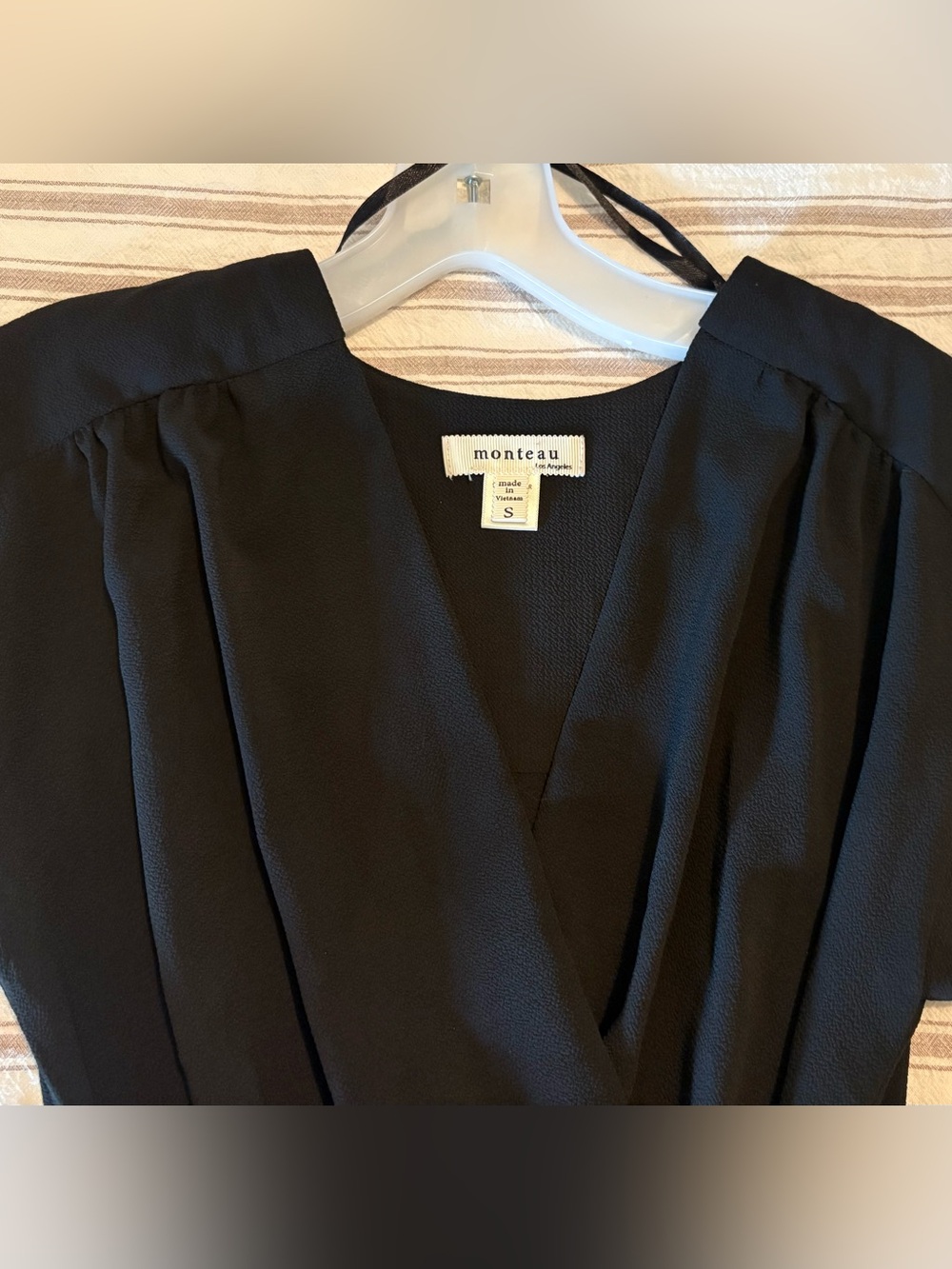 Monteau Black Midi Wrap Dress with Tie Waist. Small - Picture 3 of 4